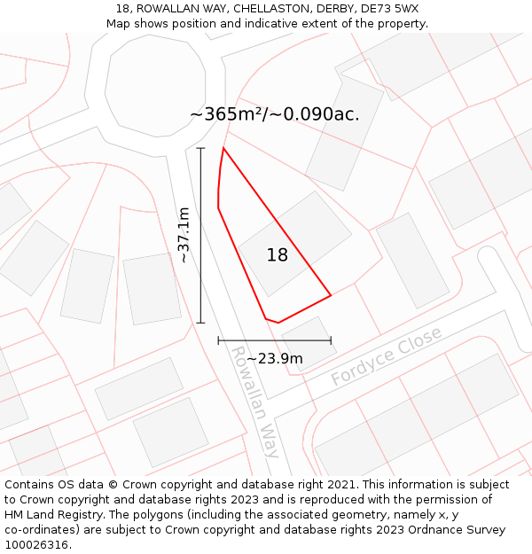 18, ROWALLAN WAY, CHELLASTON, DERBY, DE73 5WX: Plot and title map