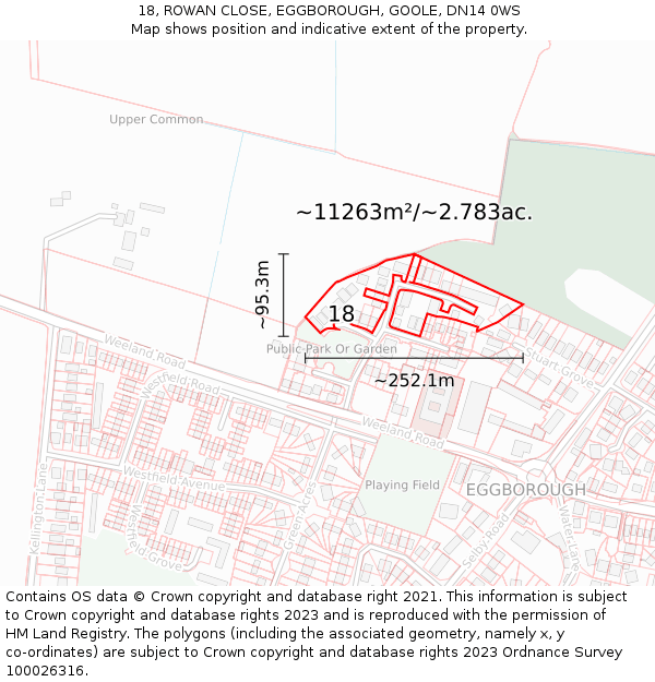 18, ROWAN CLOSE, EGGBOROUGH, GOOLE, DN14 0WS: Plot and title map