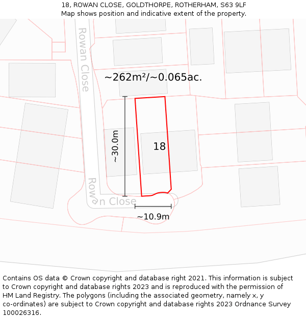 18, ROWAN CLOSE, GOLDTHORPE, ROTHERHAM, S63 9LF: Plot and title map