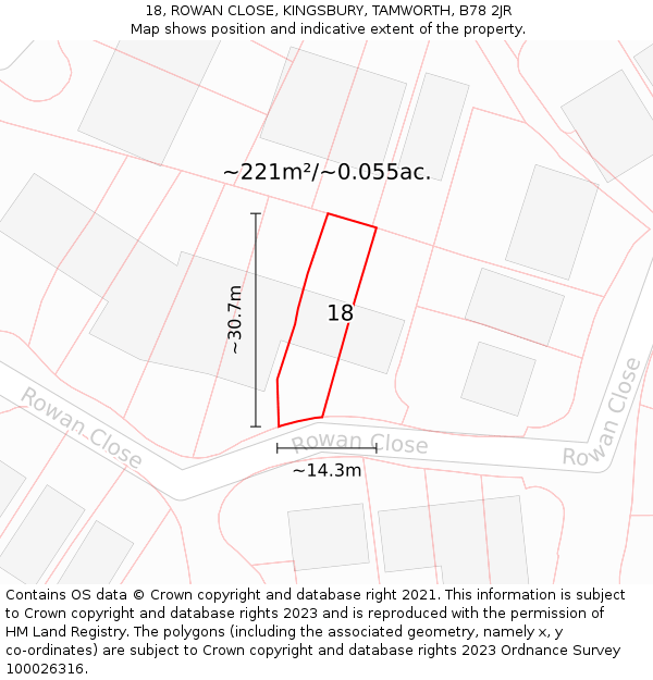 18, ROWAN CLOSE, KINGSBURY, TAMWORTH, B78 2JR: Plot and title map
