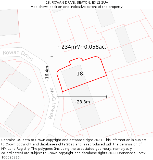 18, ROWAN DRIVE, SEATON, EX12 2UH: Plot and title map
