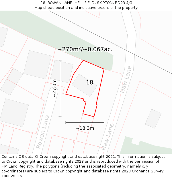 18, ROWAN LANE, HELLIFIELD, SKIPTON, BD23 4JG: Plot and title map