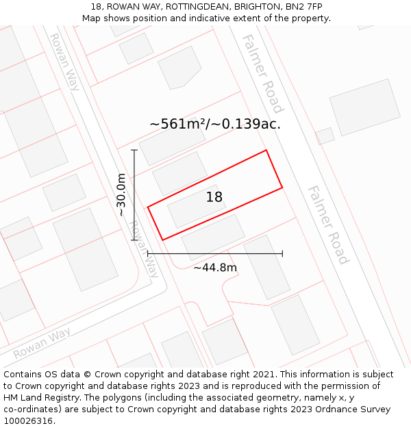 18, ROWAN WAY, ROTTINGDEAN, BRIGHTON, BN2 7FP: Plot and title map