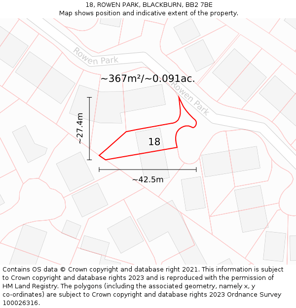 18, ROWEN PARK, BLACKBURN, BB2 7BE: Plot and title map