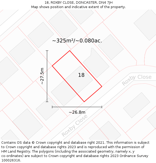 18, ROXBY CLOSE, DONCASTER, DN4 7JH: Plot and title map