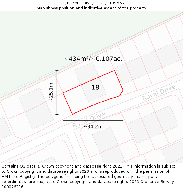 18, ROYAL DRIVE, FLINT, CH6 5YA: Plot and title map