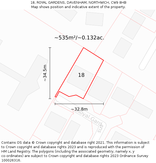 18, ROYAL GARDENS, DAVENHAM, NORTHWICH, CW9 8HB: Plot and title map