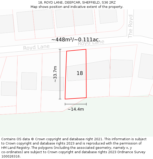18, ROYD LANE, DEEPCAR, SHEFFIELD, S36 2RZ: Plot and title map