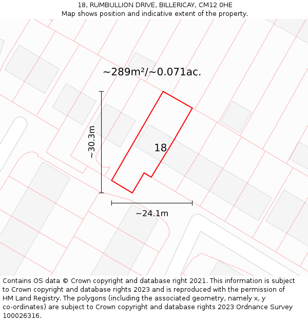 18, RUMBULLION DRIVE, BILLERICAY, CM12 0HE: Plot and title map