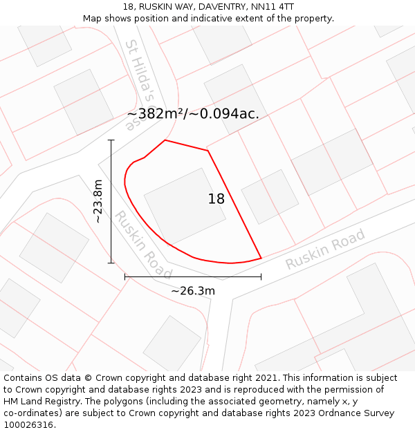 18, RUSKIN WAY, DAVENTRY, NN11 4TT: Plot and title map