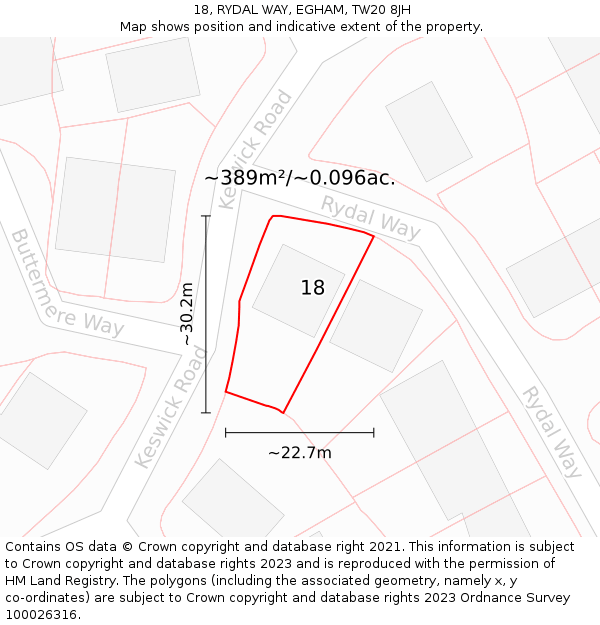 18, RYDAL WAY, EGHAM, TW20 8JH: Plot and title map