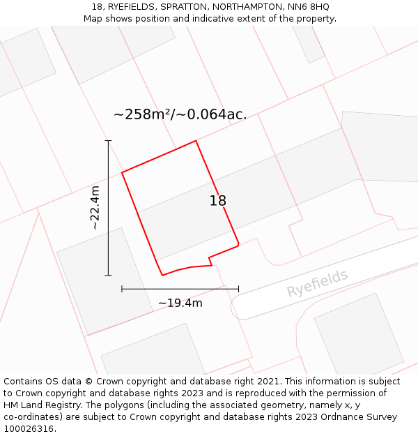 18, RYEFIELDS, SPRATTON, NORTHAMPTON, NN6 8HQ: Plot and title map