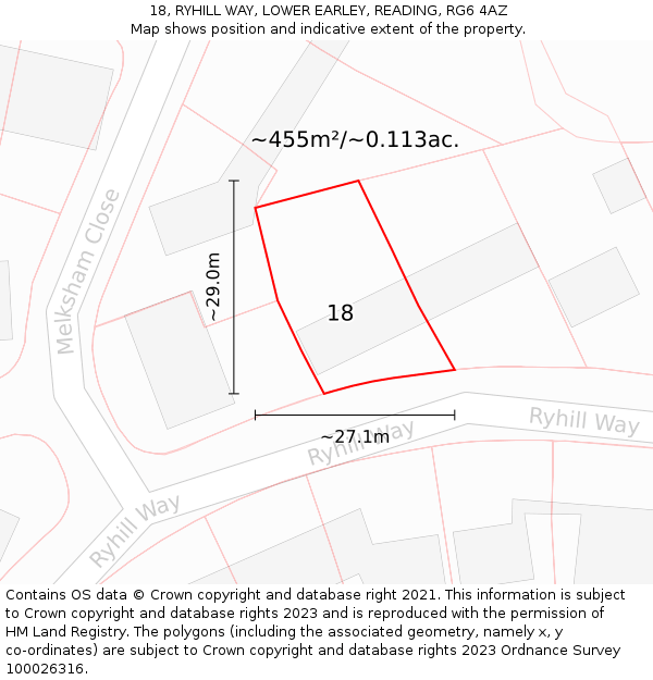 18, RYHILL WAY, LOWER EARLEY, READING, RG6 4AZ: Plot and title map