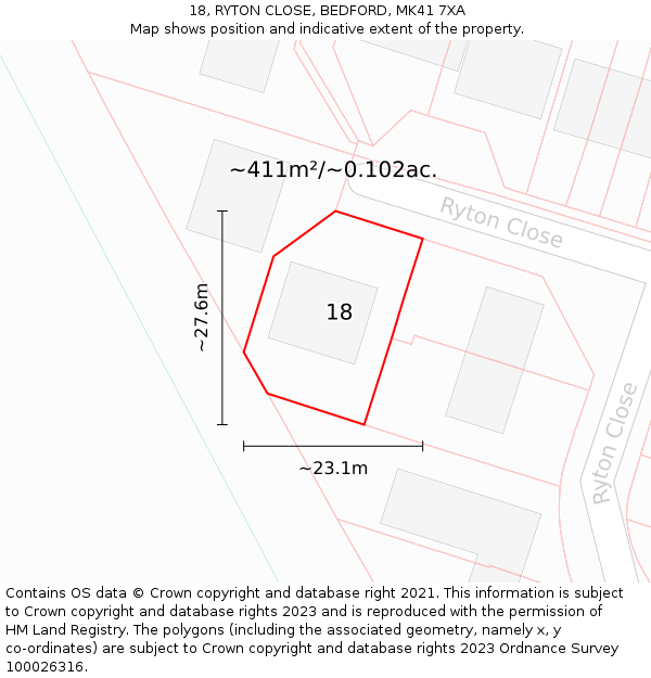 18, RYTON CLOSE, BEDFORD, MK41 7XA: Plot and title map