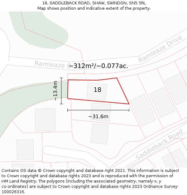 18, SADDLEBACK ROAD, SHAW, SWINDON, SN5 5RL: Plot and title map
