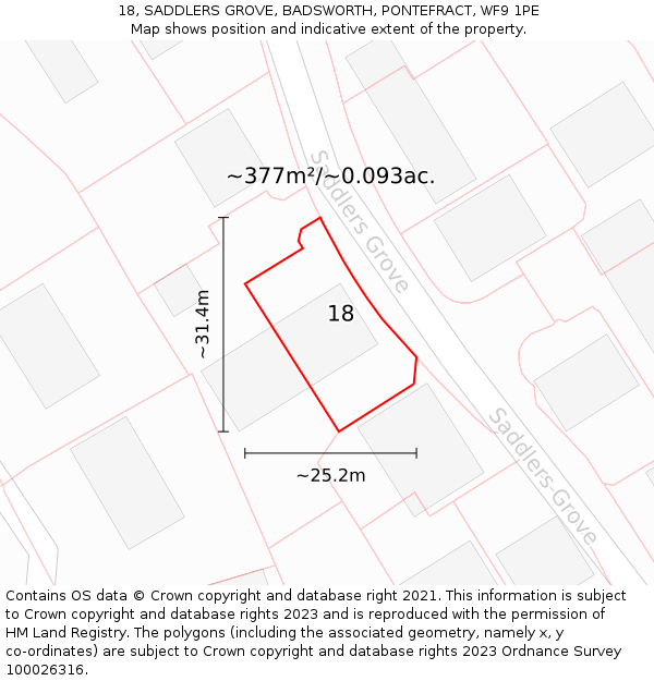 18, SADDLERS GROVE, BADSWORTH, PONTEFRACT, WF9 1PE: Plot and title map
