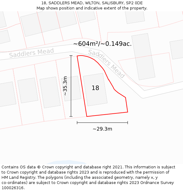 18, SADDLERS MEAD, WILTON, SALISBURY, SP2 0DE: Plot and title map