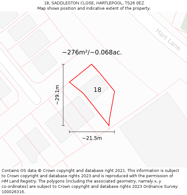 18, SADDLESTON CLOSE, HARTLEPOOL, TS26 0EZ: Plot and title map