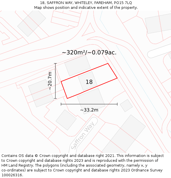 18, SAFFRON WAY, WHITELEY, FAREHAM, PO15 7LQ: Plot and title map