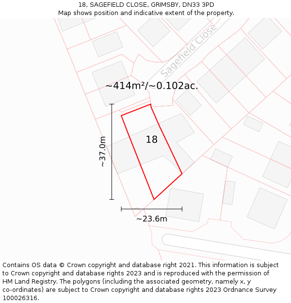 18, SAGEFIELD CLOSE, GRIMSBY, DN33 3PD: Plot and title map