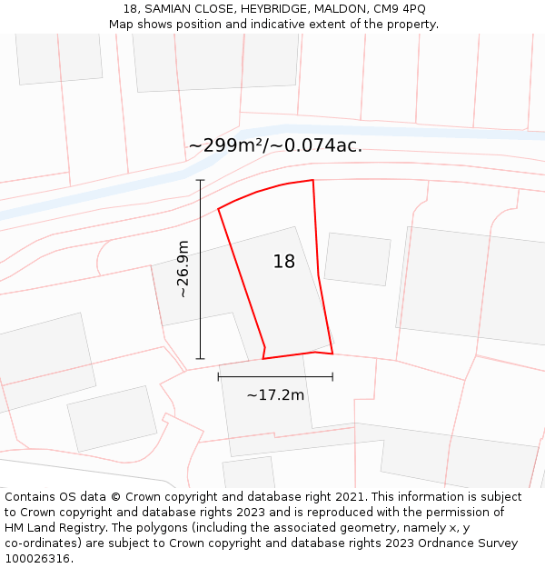 18, SAMIAN CLOSE, HEYBRIDGE, MALDON, CM9 4PQ: Plot and title map