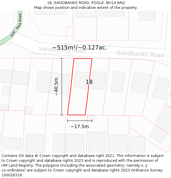 18, SANDBANKS ROAD, POOLE, BH14 8AQ: Plot and title map