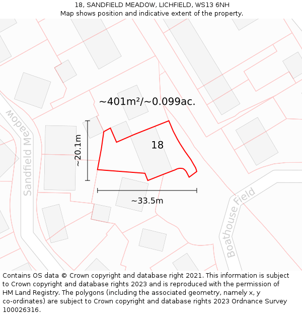 18, SANDFIELD MEADOW, LICHFIELD, WS13 6NH: Plot and title map