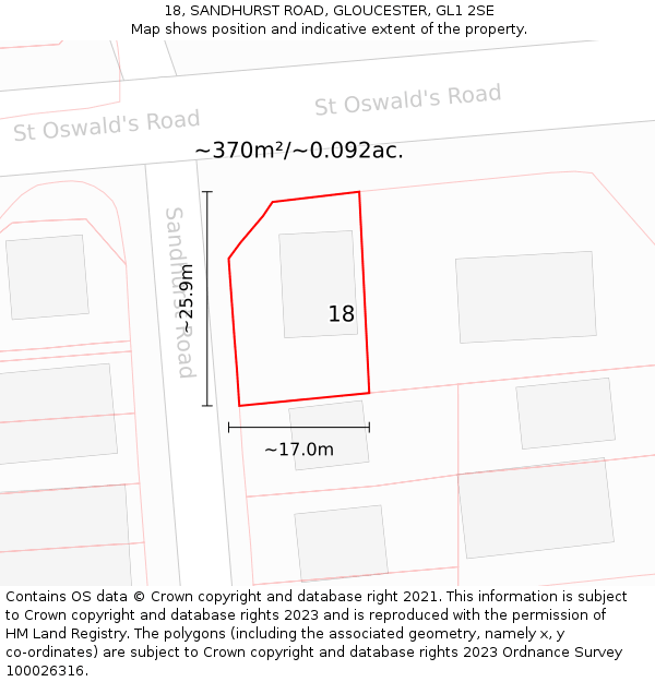 18, SANDHURST ROAD, GLOUCESTER, GL1 2SE: Plot and title map