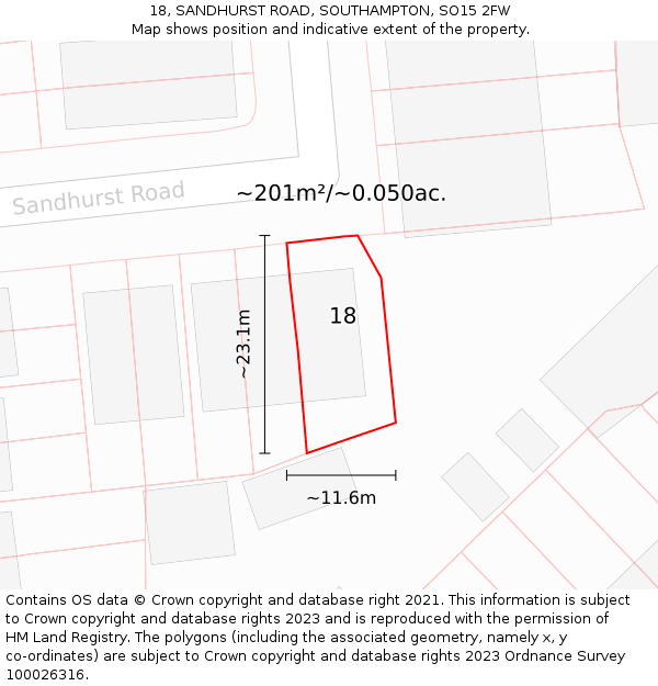 18, SANDHURST ROAD, SOUTHAMPTON, SO15 2FW: Plot and title map