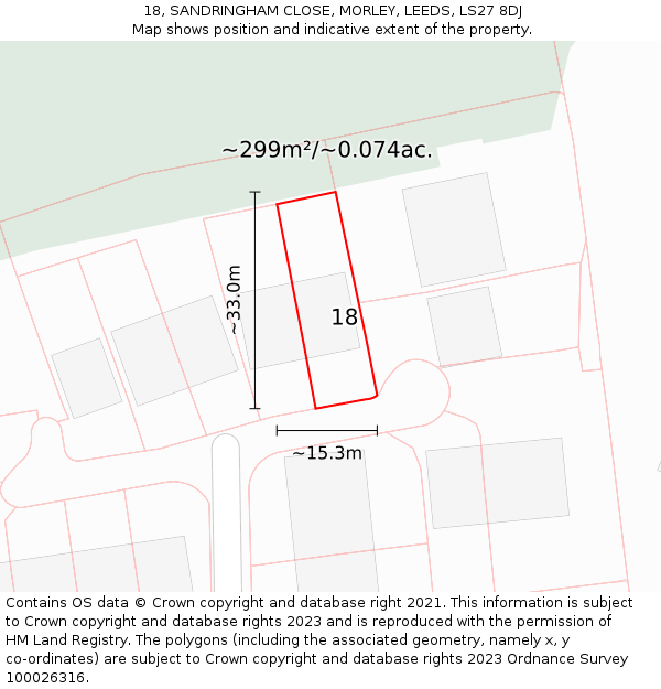 18, SANDRINGHAM CLOSE, MORLEY, LEEDS, LS27 8DJ: Plot and title map