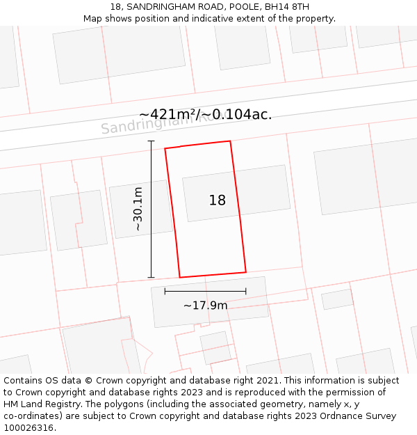 18, SANDRINGHAM ROAD, POOLE, BH14 8TH: Plot and title map