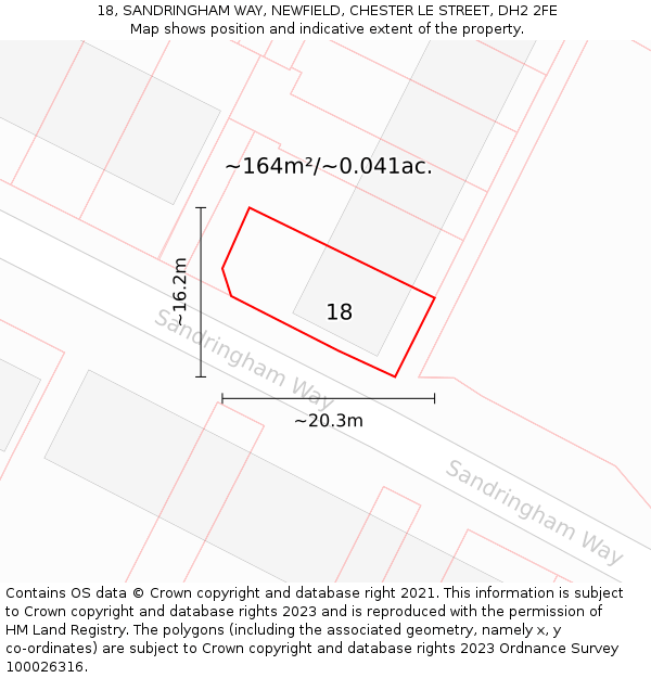 18, SANDRINGHAM WAY, NEWFIELD, CHESTER LE STREET, DH2 2FE: Plot and title map