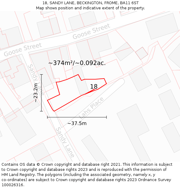 18, SANDY LANE, BECKINGTON, FROME, BA11 6ST: Plot and title map