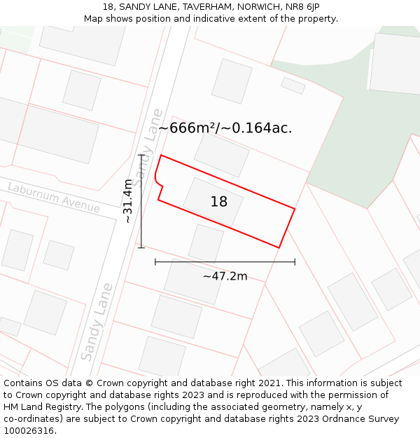 18, SANDY LANE, TAVERHAM, NORWICH, NR8 6JP: Plot and title map