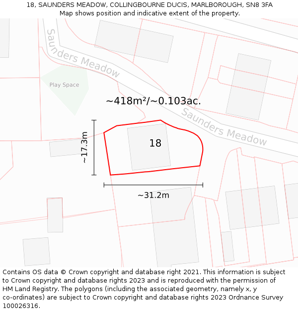 18, SAUNDERS MEADOW, COLLINGBOURNE DUCIS, MARLBOROUGH, SN8 3FA: Plot and title map