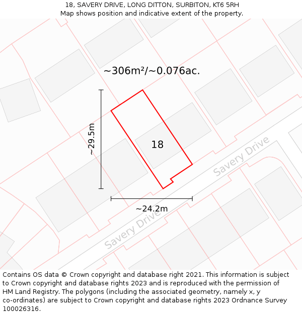 18, SAVERY DRIVE, LONG DITTON, SURBITON, KT6 5RH: Plot and title map