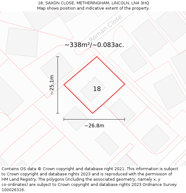 18, SAXON CLOSE, METHERINGHAM, LINCOLN, LN4 3HQ: Plot and title map
