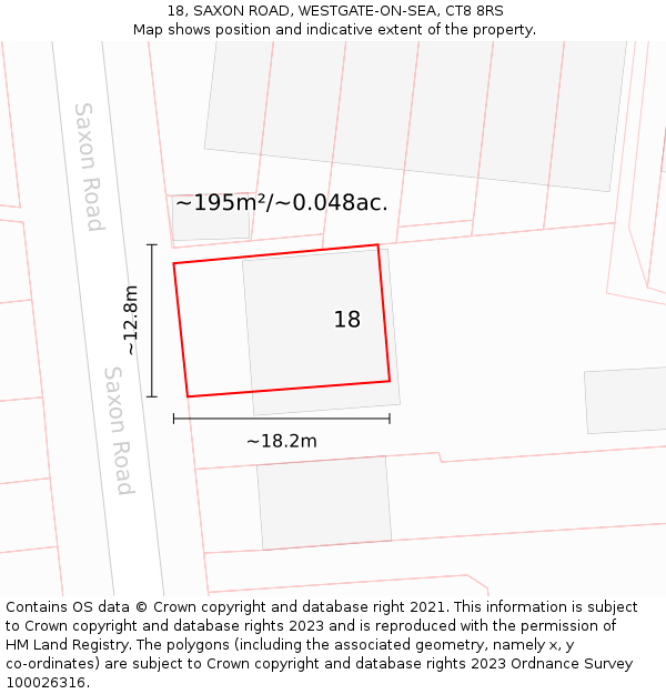 18, SAXON ROAD, WESTGATE-ON-SEA, CT8 8RS: Plot and title map