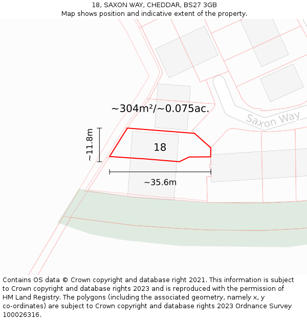 18, SAXON WAY, CHEDDAR, BS27 3GB: Plot and title map