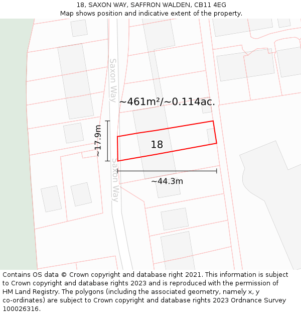 18, SAXON WAY, SAFFRON WALDEN, CB11 4EG: Plot and title map