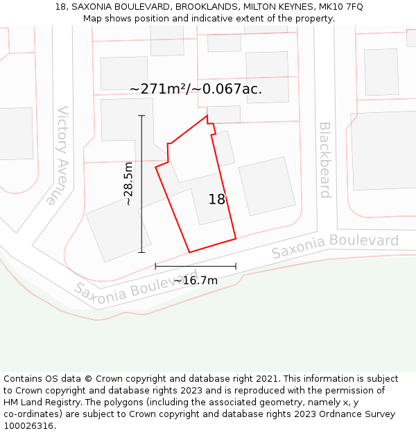 18, SAXONIA BOULEVARD, BROOKLANDS, MILTON KEYNES, MK10 7FQ: Plot and title map