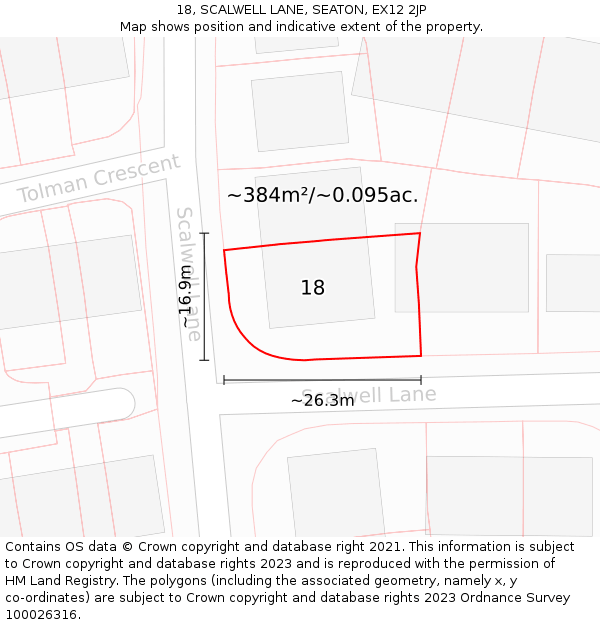 18, SCALWELL LANE, SEATON, EX12 2JP: Plot and title map