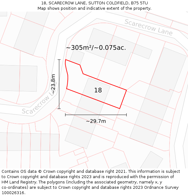 18, SCARECROW LANE, SUTTON COLDFIELD, B75 5TU: Plot and title map