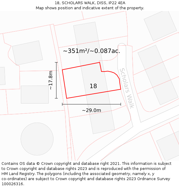 18, SCHOLARS WALK, DISS, IP22 4EA: Plot and title map