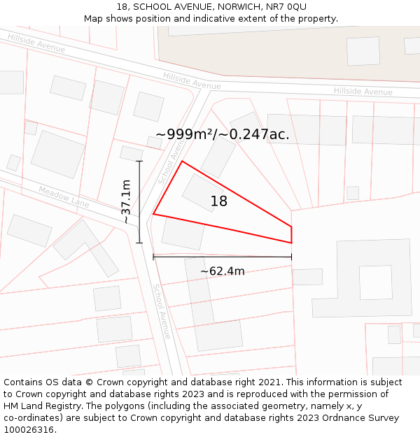 18, SCHOOL AVENUE, NORWICH, NR7 0QU: Plot and title map