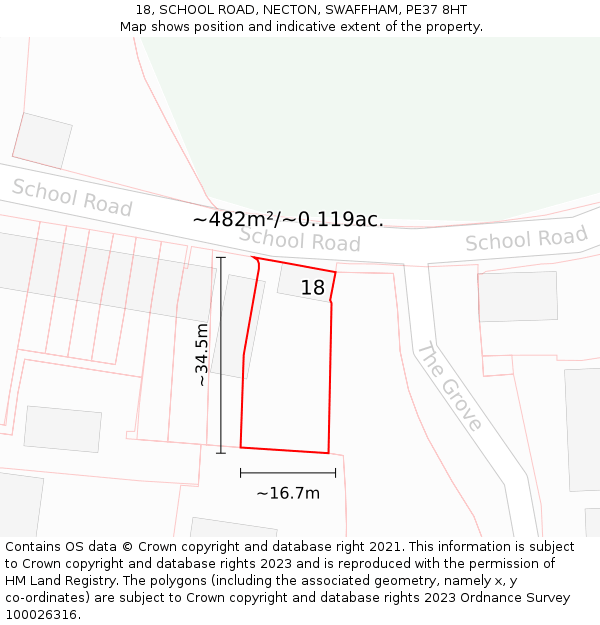 18, SCHOOL ROAD, NECTON, SWAFFHAM, PE37 8HT: Plot and title map