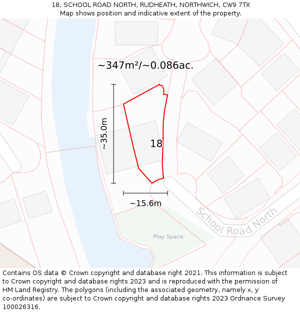 18, SCHOOL ROAD NORTH, RUDHEATH, NORTHWICH, CW9 7TX: Plot and title map