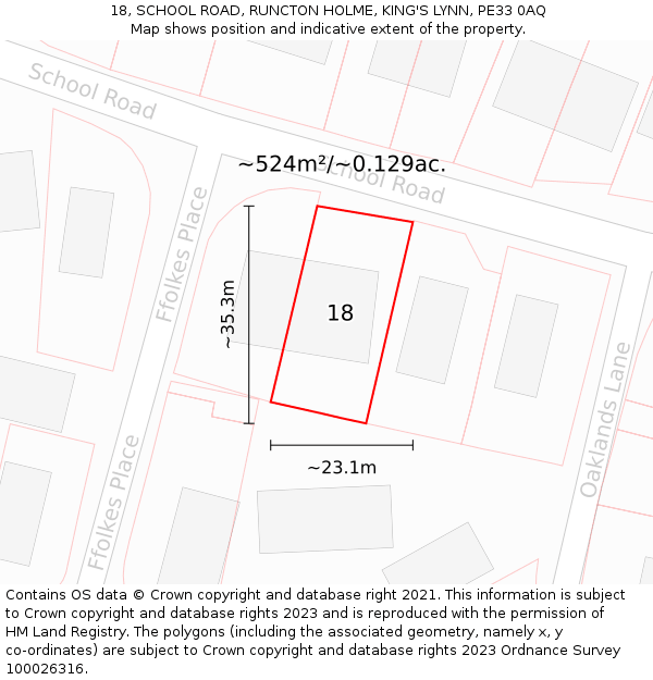 18, SCHOOL ROAD, RUNCTON HOLME, KING'S LYNN, PE33 0AQ: Plot and title map