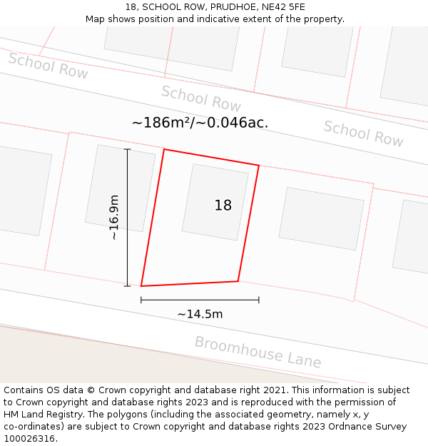 18, SCHOOL ROW, PRUDHOE, NE42 5FE: Plot and title map