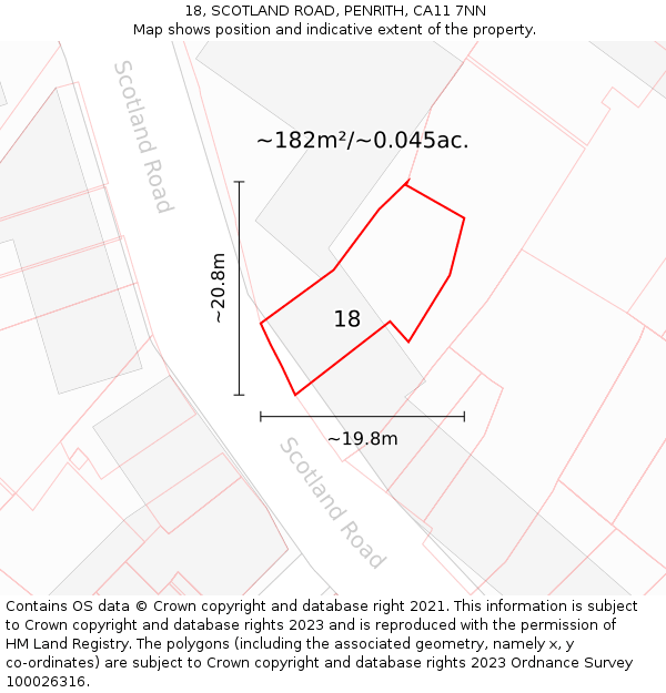 18, SCOTLAND ROAD, PENRITH, CA11 7NN: Plot and title map